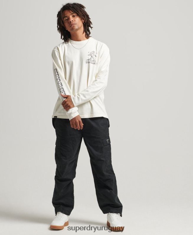 uy Superdry hombres top de manga larga en el bosque blanco DT2N8Z1538 ropa