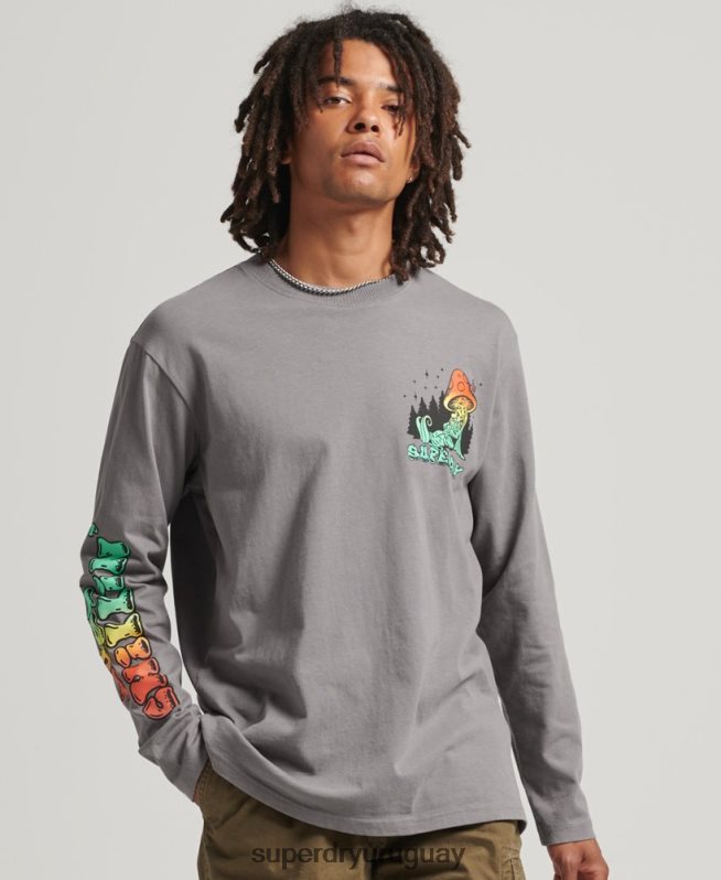 uy Superdry hombres top de manga larga en el bosque gris oscuro DT2N8Z1519 ropa