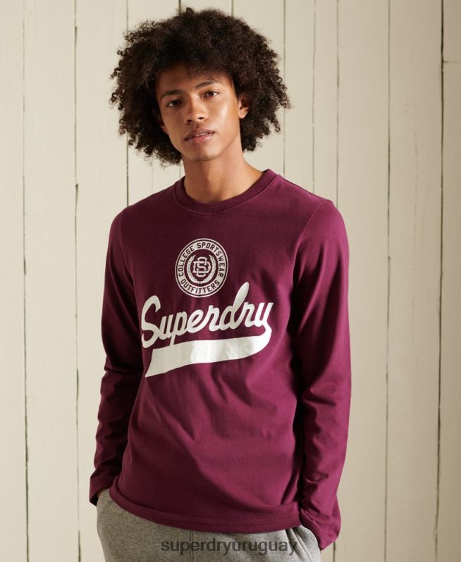 uy Superdry hombres top de manga larga estilo script púrpura DT2N8Z1585 ropa