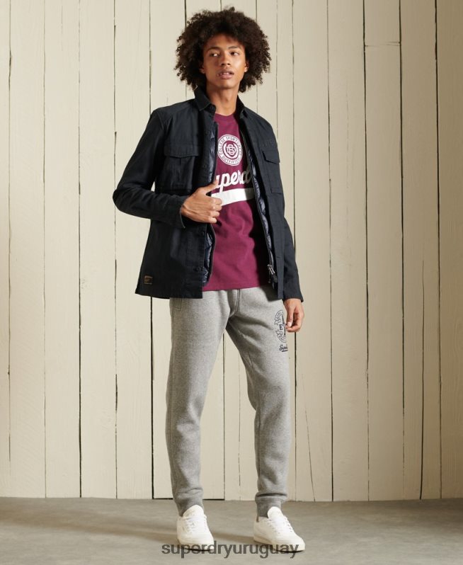 uy Superdry hombres top de manga larga estilo script púrpura DT2N8Z1585 ropa