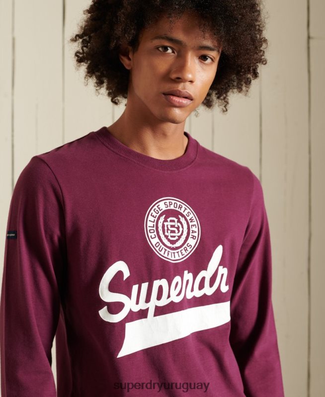 uy Superdry hombres top de manga larga estilo script púrpura DT2N8Z1585 ropa