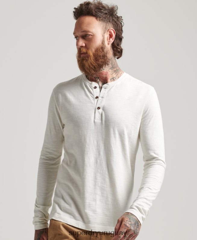 uy Superdry hombres top de manga larga flameado sobreteñido blanco DT2N8Z1531 ropa