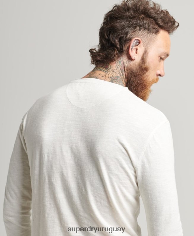 uy Superdry hombres top de manga larga flameado sobreteñido blanco DT2N8Z1531 ropa