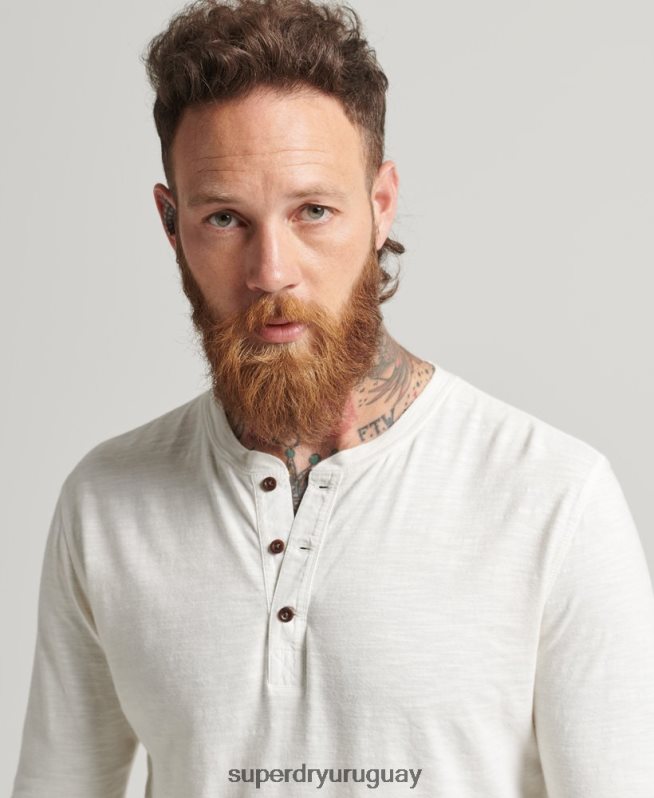 uy Superdry hombres top de manga larga flameado sobreteñido blanco DT2N8Z1531 ropa