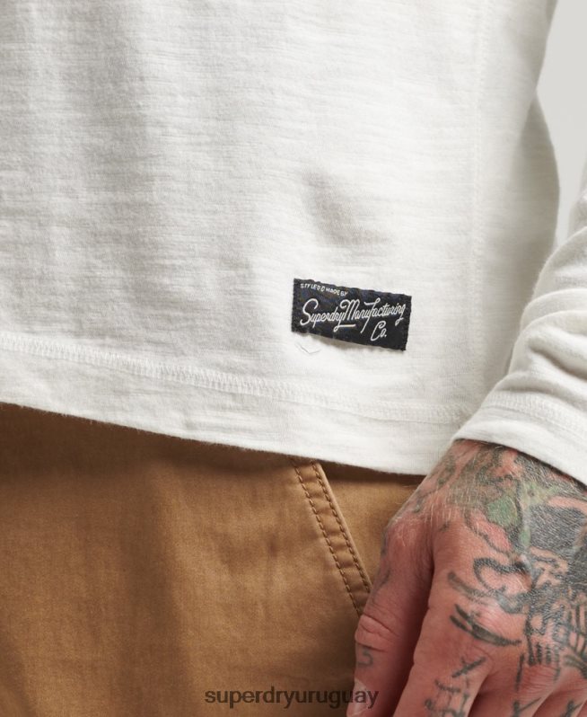 uy Superdry hombres top de manga larga flameado sobreteñido blanco DT2N8Z1531 ropa