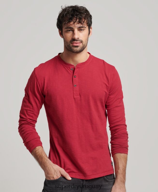 uy Superdry hombres top de manga larga flameado sobreteñido rojo DT2N8Z1492 ropa