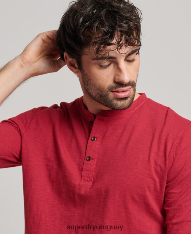 uy Superdry hombres top de manga larga flameado sobreteñido rojo DT2N8Z1492 ropa