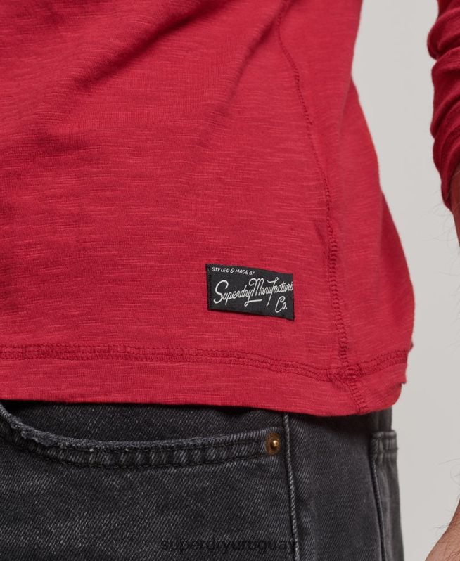 uy Superdry hombres top de manga larga flameado sobreteñido rojo DT2N8Z1492 ropa