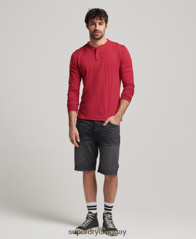 uy Superdry hombres top de manga larga flameado sobreteñido rojo DT2N8Z1492 ropa