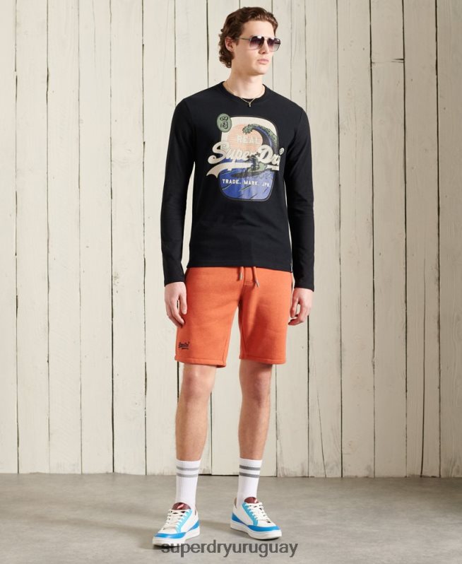 uy Superdry hombres top de manga larga itago con logo vintage negro DT2N8Z1573 ropa