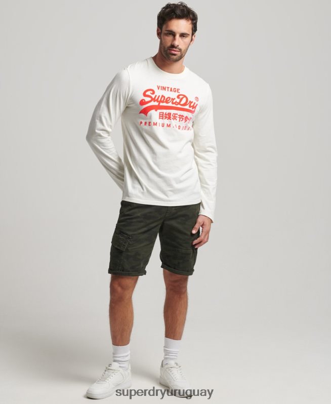 uy Superdry hombres top de manga larga neón con logo vintage crema DT2N8Z1495 ropa