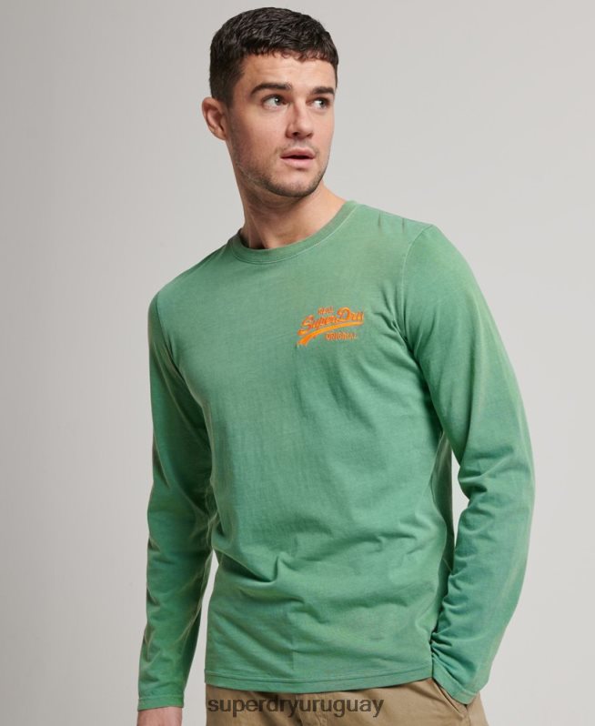 uy Superdry hombres top de manga larga neón con logo vintage verde DT2N8Z1507 ropa