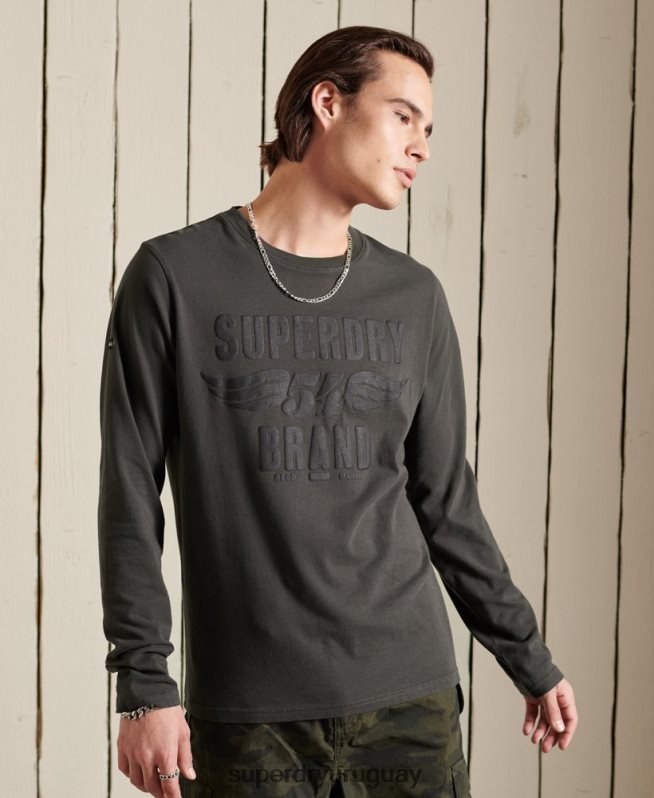 uy Superdry hombres top de manga larga negro gris oscuro DT2N8Z1579 ropa