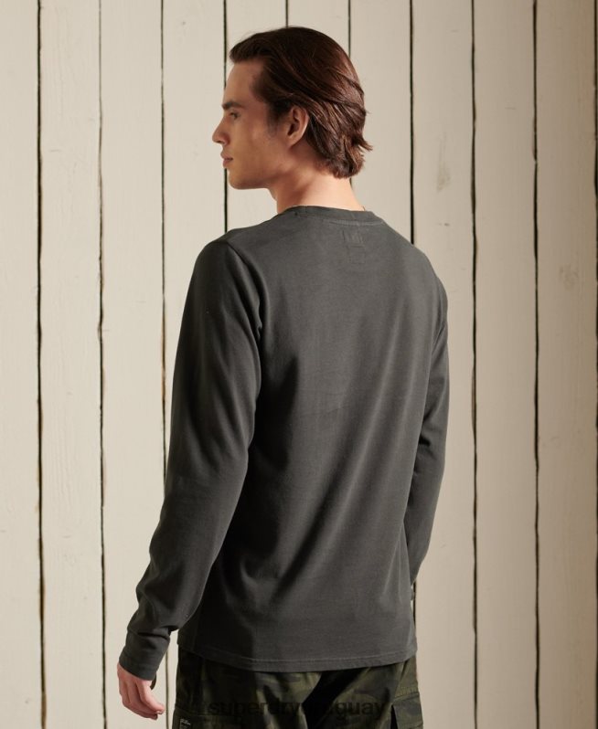 uy Superdry hombres top de manga larga negro gris oscuro DT2N8Z1579 ropa