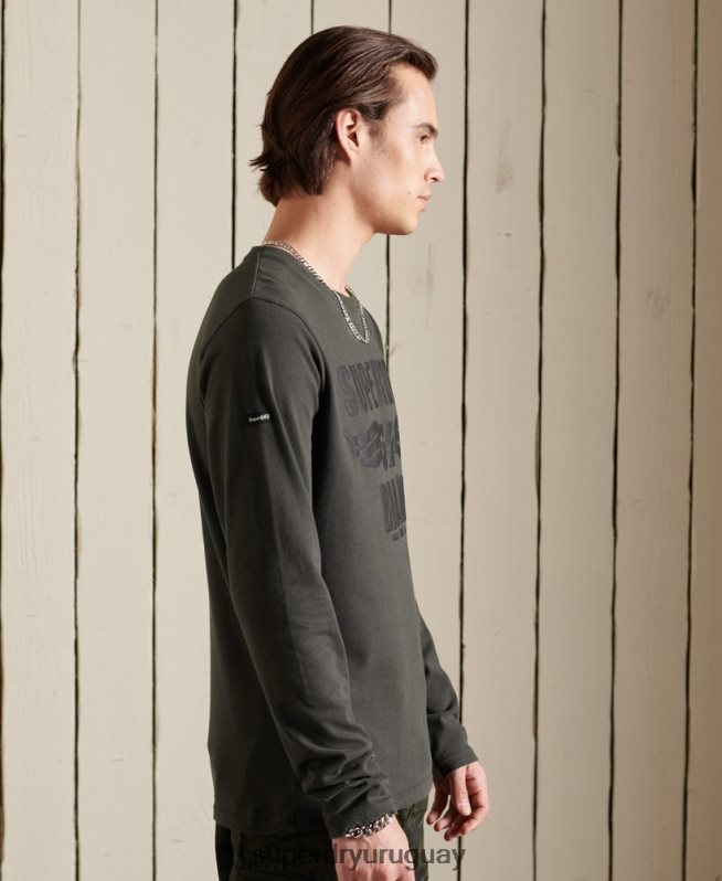 uy Superdry hombres top de manga larga negro gris oscuro DT2N8Z1579 ropa
