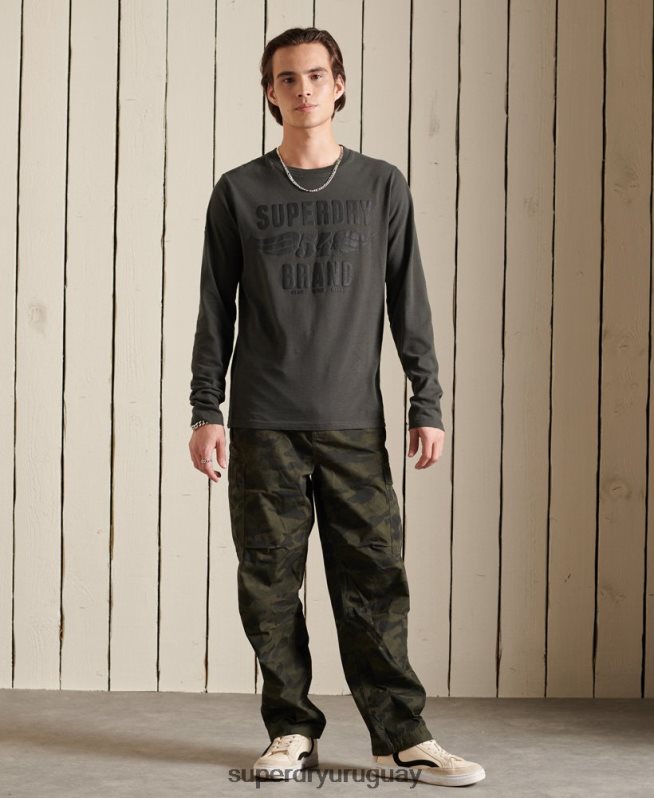 uy Superdry hombres top de manga larga negro gris oscuro DT2N8Z1579 ropa