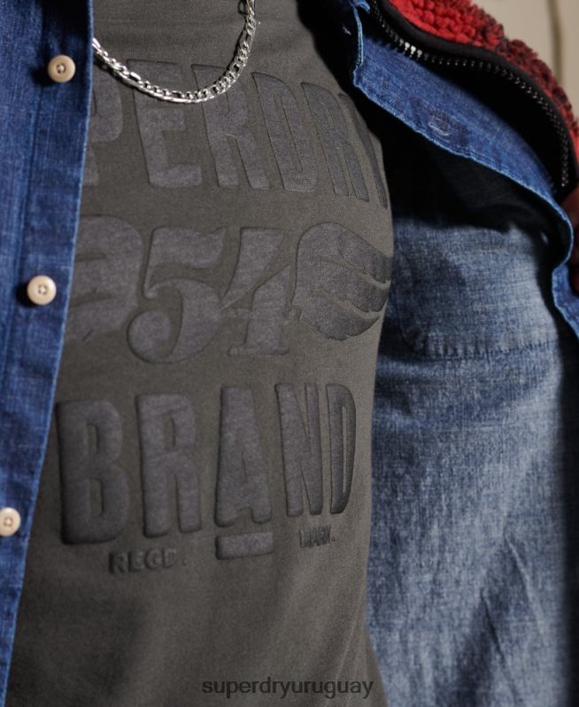 uy Superdry hombres top de manga larga negro gris oscuro DT2N8Z1579 ropa