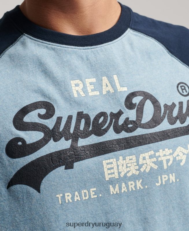uy Superdry hombres top de manga larga raglán con logo vintage de algodón orgánico azul DT2N8Z1467 ropa