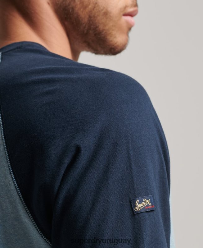 uy Superdry hombres top de manga larga raglán con logo vintage de algodón orgánico azul DT2N8Z1467 ropa