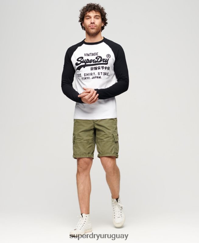 uy Superdry hombres top de manga larga raglán con logo vintage store blanco DT2N8Z42 ropa