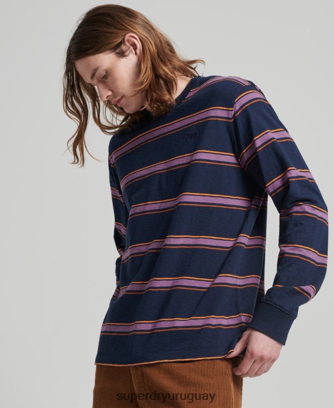 uy Superdry hombres top de rayas texturizadas vintage de algodón orgánico Armada DT2N8Z1471 ropa
