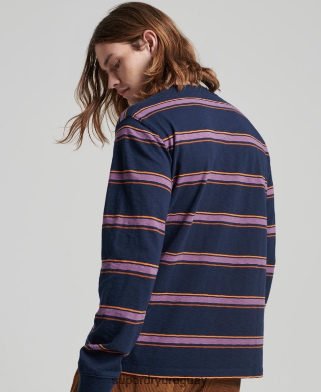 uy Superdry hombres top de rayas texturizadas vintage de algodón orgánico Armada DT2N8Z1471 ropa
