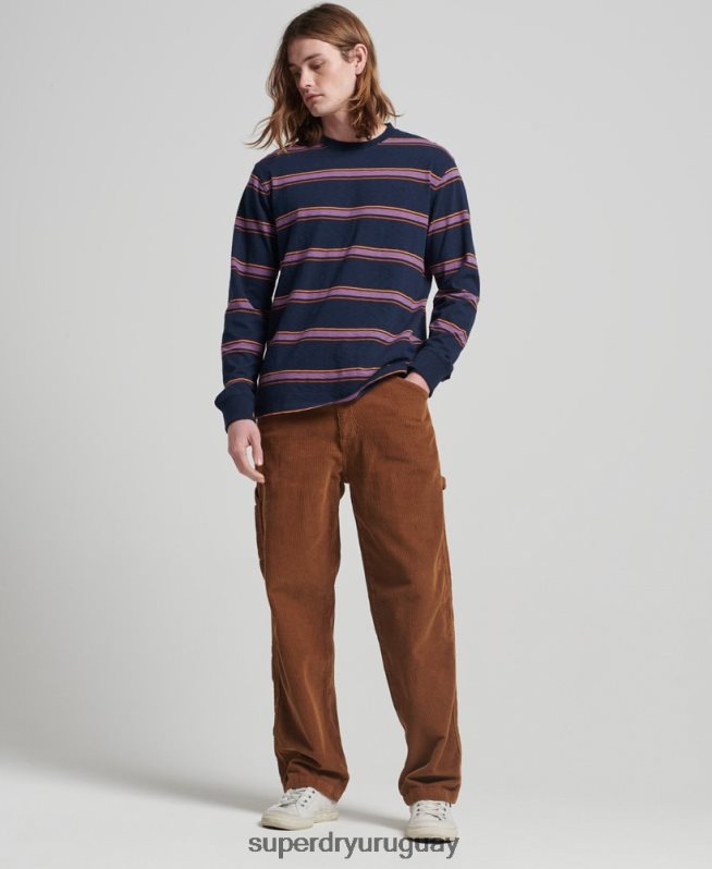 uy Superdry hombres top de rayas texturizadas vintage de algodón orgánico Armada DT2N8Z1471 ropa