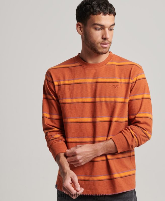 uy Superdry hombres top de rayas texturizadas vintage de algodón orgánico marrón DT2N8Z1476 ropa
