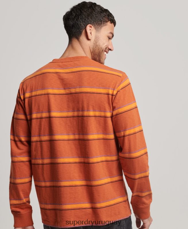 uy Superdry hombres top de rayas texturizadas vintage de algodón orgánico marrón DT2N8Z1476 ropa