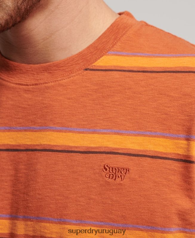 uy Superdry hombres top de rayas texturizadas vintage de algodón orgánico marrón DT2N8Z1476 ropa