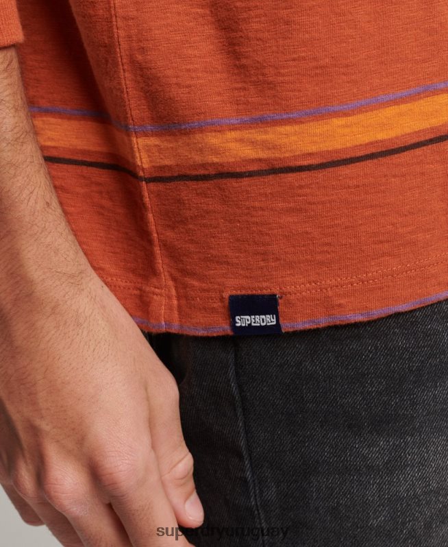 uy Superdry hombres top de rayas texturizadas vintage de algodón orgánico marrón DT2N8Z1476 ropa