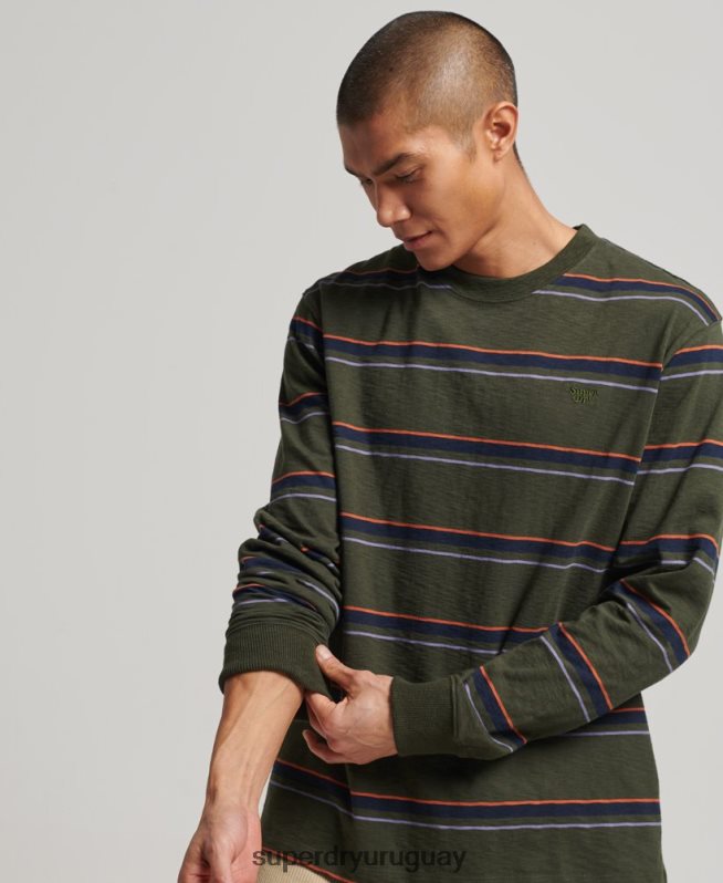 uy Superdry hombres top de rayas texturizadas vintage de algodón orgánico verde DT2N8Z1480 ropa