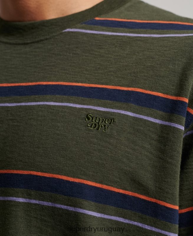 uy Superdry hombres top de rayas texturizadas vintage de algodón orgánico verde DT2N8Z1480 ropa