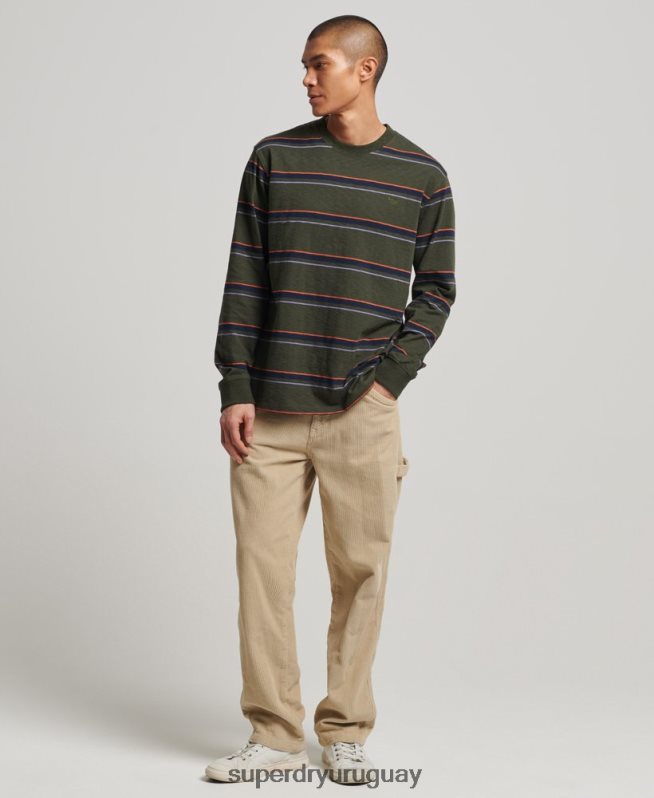 uy Superdry hombres top de rayas texturizadas vintage de algodón orgánico verde DT2N8Z1480 ropa