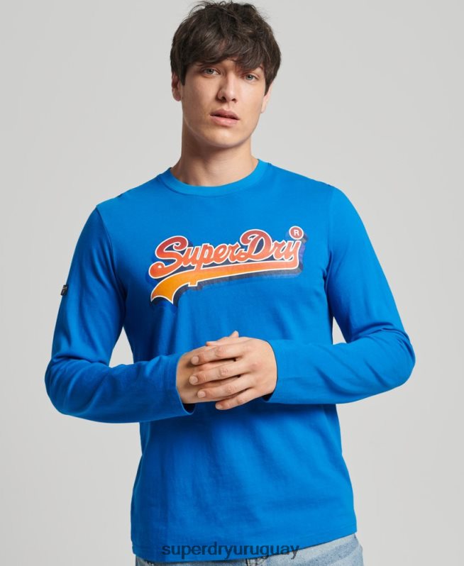 uy Superdry hombres top de temporada con logo vintage azul DT2N8Z1566 ropa