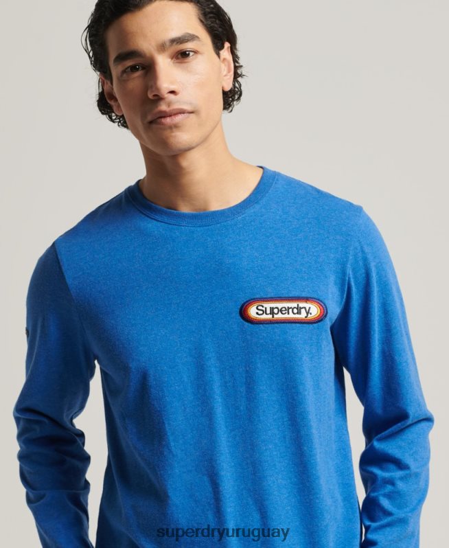 uy Superdry hombres top de temporada con logo vintage azul DT2N8Z1575 ropa