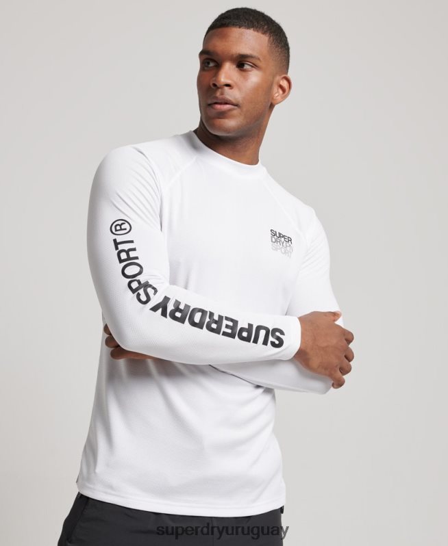 uy Superdry hombres top de tren con cuello alzado blanco DT2N8Z1413 ropa