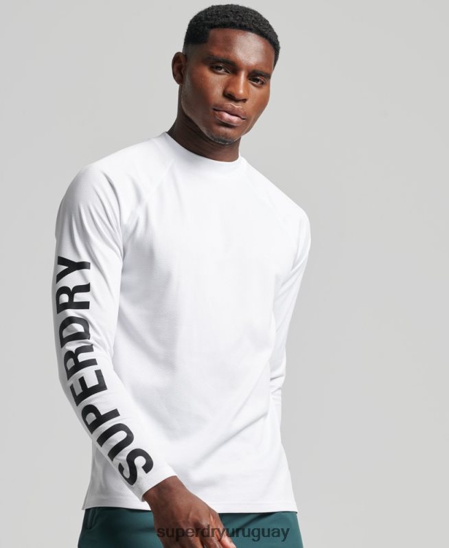 uy Superdry hombres top de tren con cuello alzado blanco DT2N8Z5361 ropa