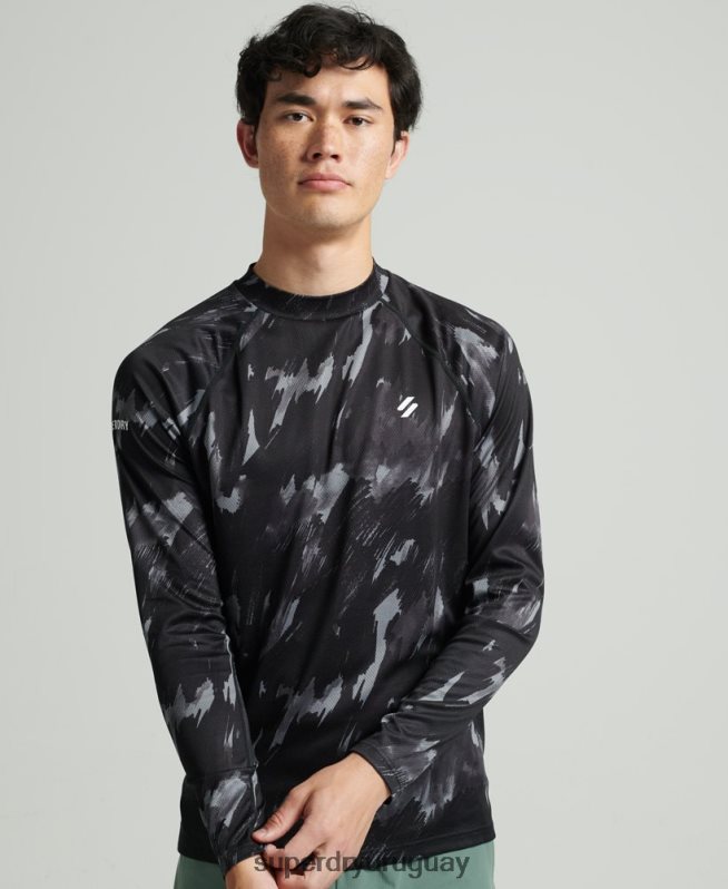 uy Superdry hombres top de tren con cuello alzado gris oscuro DT2N8Z5357 ropa