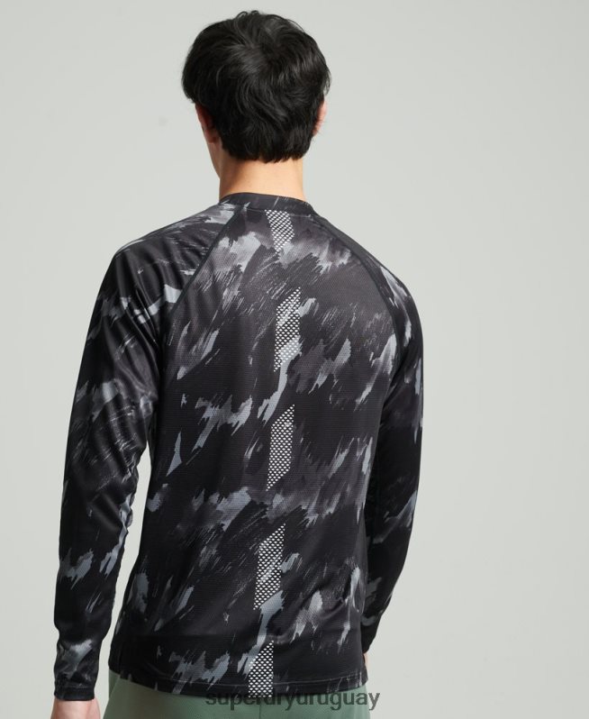 uy Superdry hombres top de tren con cuello alzado gris oscuro DT2N8Z5357 ropa