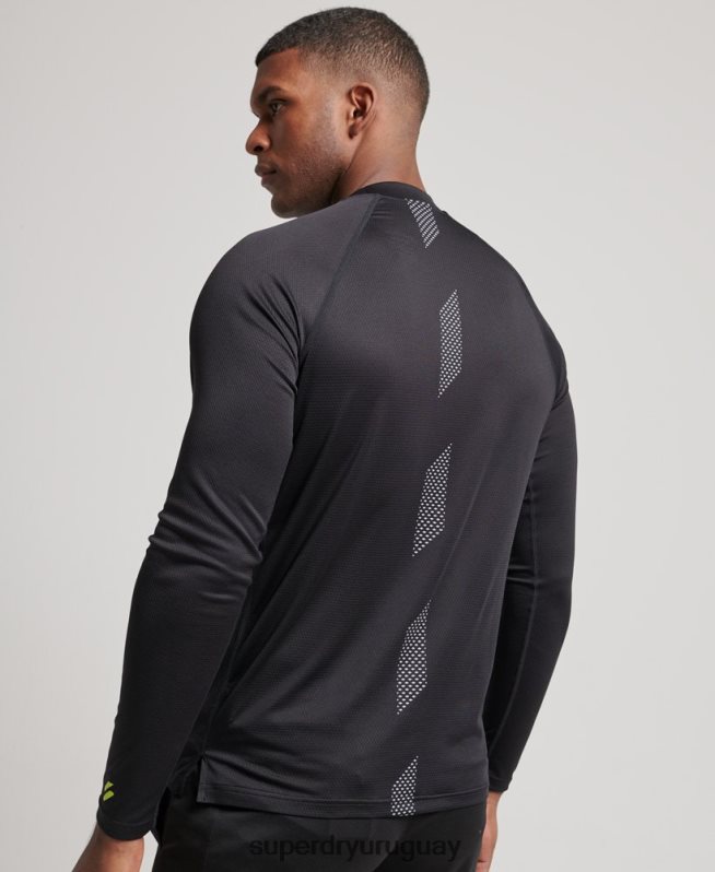 uy Superdry hombres top de tren con cuello alzado negro DT2N8Z1419 ropa