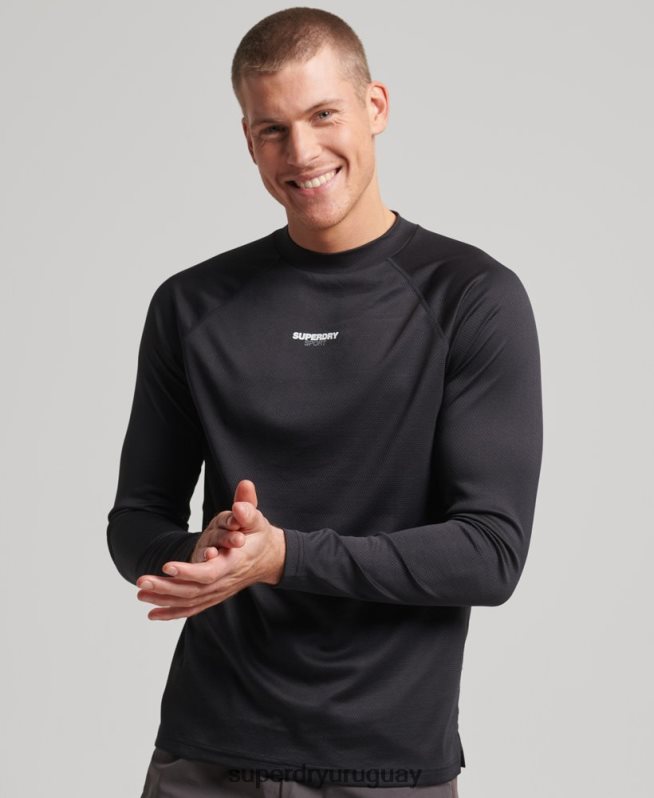 uy Superdry hombres top de tren con cuello alzado negro DT2N8Z1427 ropa