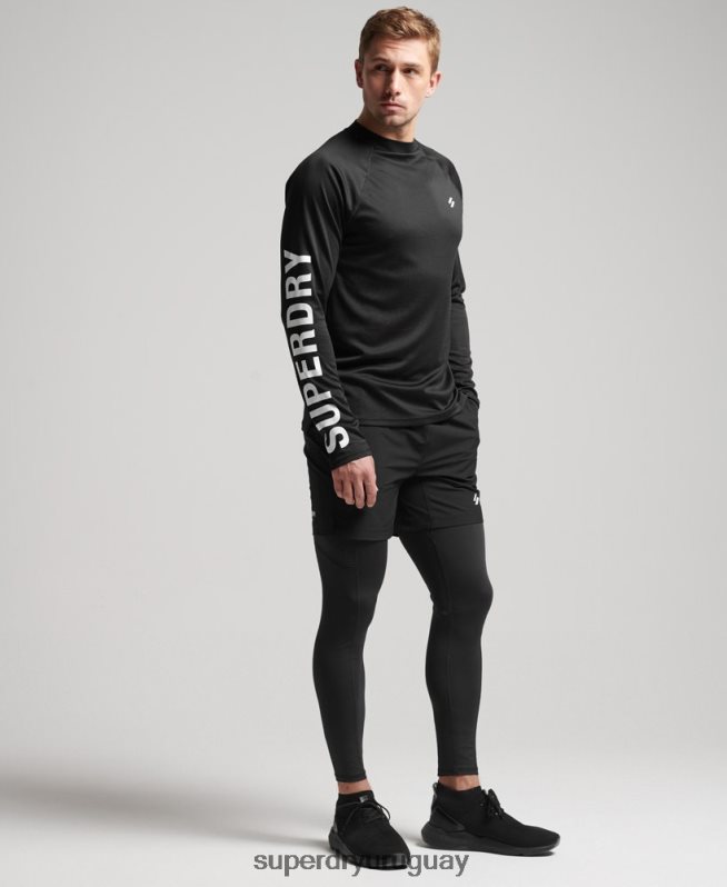 uy Superdry hombres top de tren con cuello alzado negro DT2N8Z5374 ropa