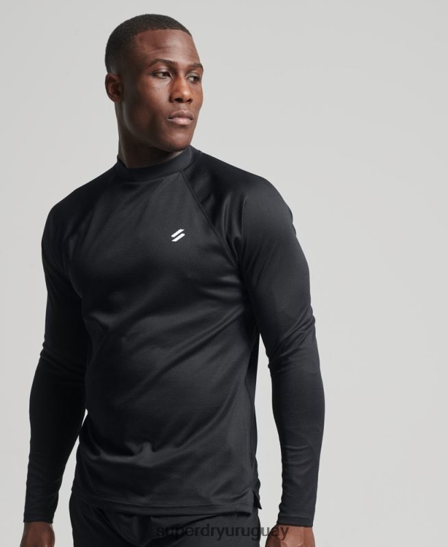 uy Superdry hombres top de tren con cuello alzado negro DT2N8Z5392 ropa
