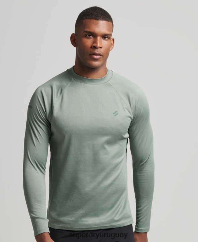 uy Superdry hombres top de tren con cuello alzado verde DT2N8Z5404 ropa