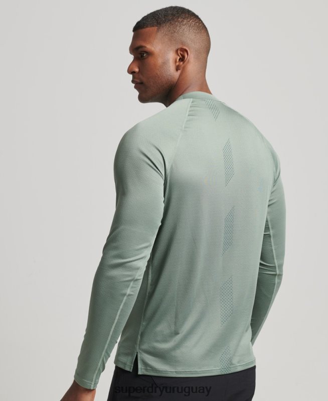 uy Superdry hombres top de tren con cuello alzado verde DT2N8Z5404 ropa