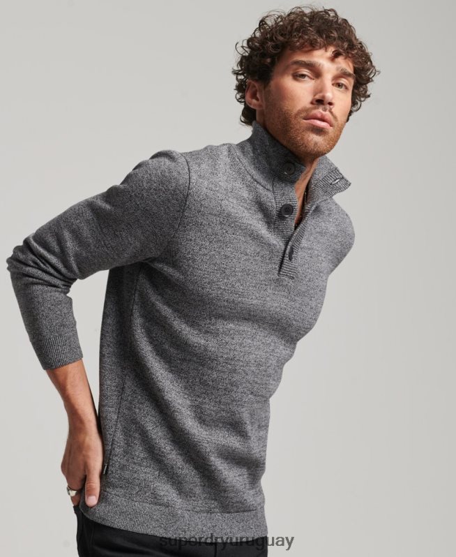 uy Superdry hombres top henley esencial de algodón orgánico gris DT2N8Z1512 ropa
