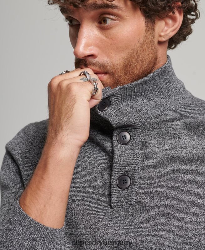 uy Superdry hombres top henley esencial de algodón orgánico gris DT2N8Z1512 ropa