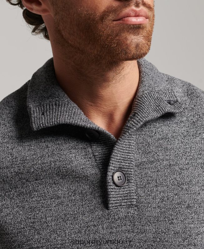 uy Superdry hombres top henley esencial de algodón orgánico gris DT2N8Z1512 ropa