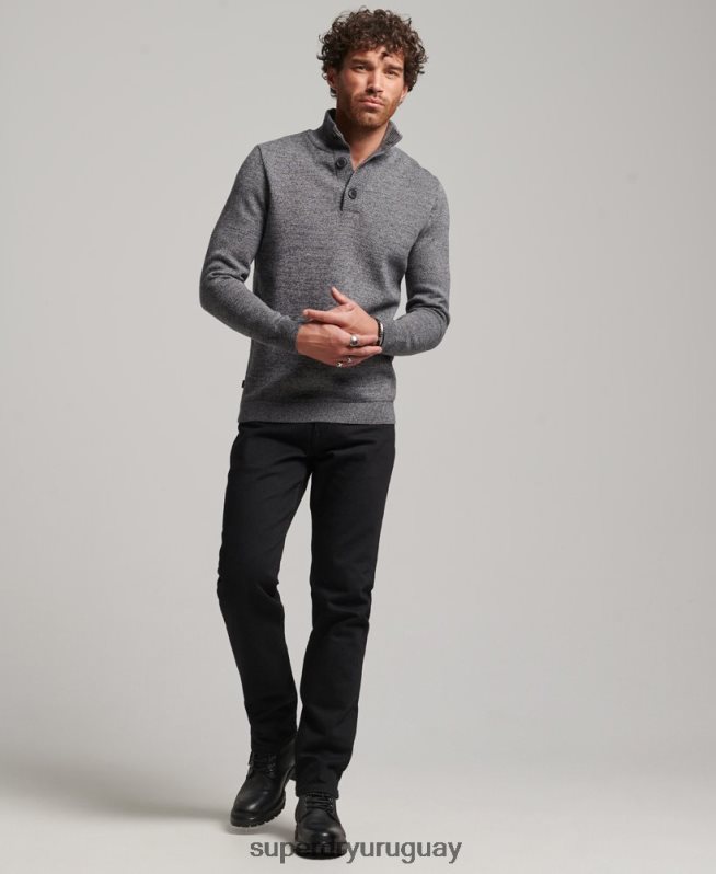 uy Superdry hombres top henley esencial de algodón orgánico gris DT2N8Z1512 ropa